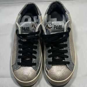 P448 Silver and Beige Glitter Sneakers with Black Laces